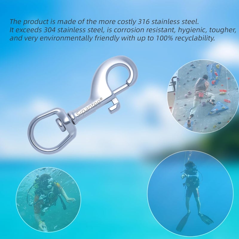 sipantee 2PCS 316 Stainless Steel Single Ended Swivel 2.7 inch Swivel Eye Snap Hook Scuba Bolt Snap Single Ended Bolt Snap for Pet Leash Scuba Diving Clips Heavy Duty Clips Dog Leash Diving Single End Snap - Image 4